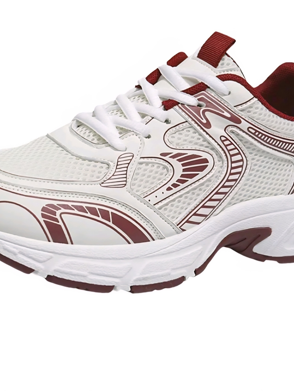 Women's White and Burgundy Athletic Shoes